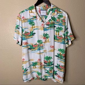 Denim & Flower Tropical Flamingo Button Up Shirt